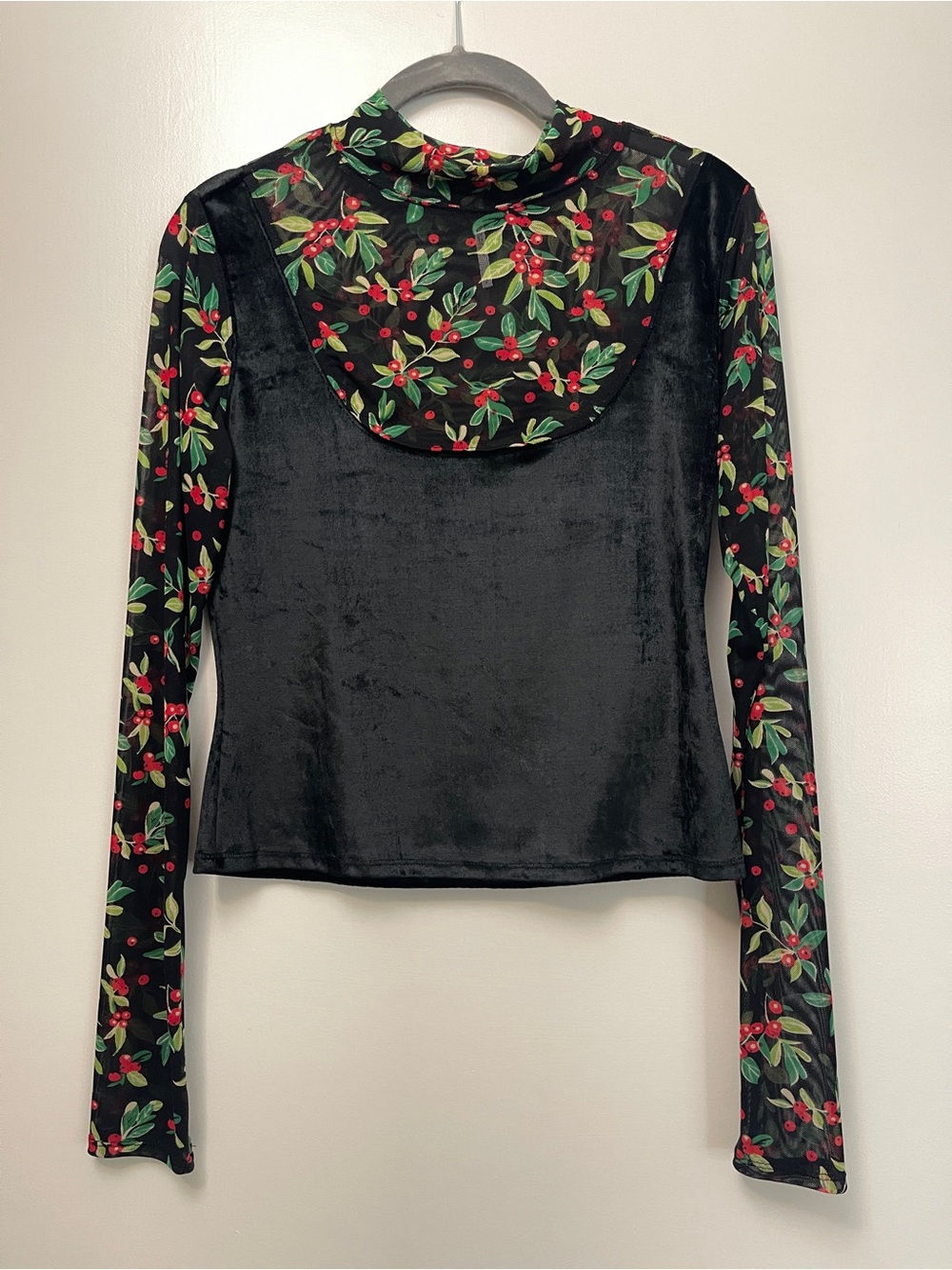 Free People Holly Print Velvet and Mesh Long Sleeve Top
